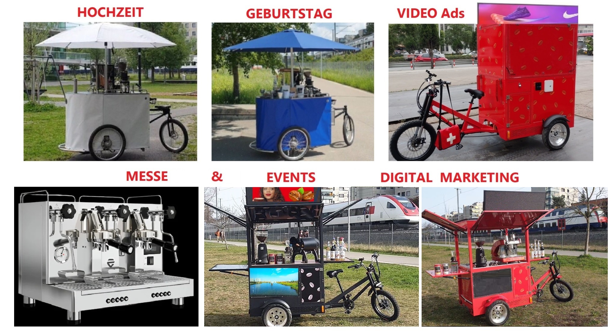 Coffeebike-Schweiz.ch Kaffeemobil als Messestand (mieten) in der Messe Zürich, Messe Basel, Bern, Davos und in der ganzen Schweiz.